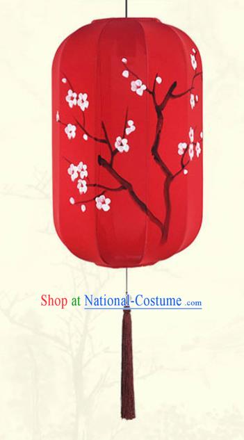 China Traditional New Year Wax Gourd Lanterns Handmade Painting Plum Blossom Lantern Classical Red Cloth Hanging Lamp