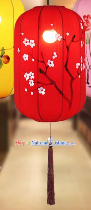 China Traditional New Year Wax Gourd Lanterns Handmade Painting Plum Blossom Lantern Classical Red Cloth Hanging Lamp