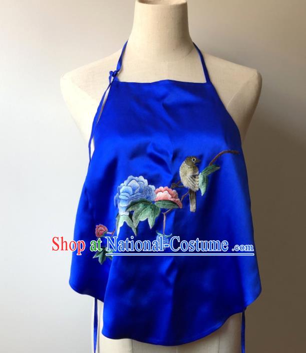 Chinese National Woman Undergarment Traditional Cheongsam Royalblue Silk Bellyband Clothing Suzhou Embroidered Peony Stomachers