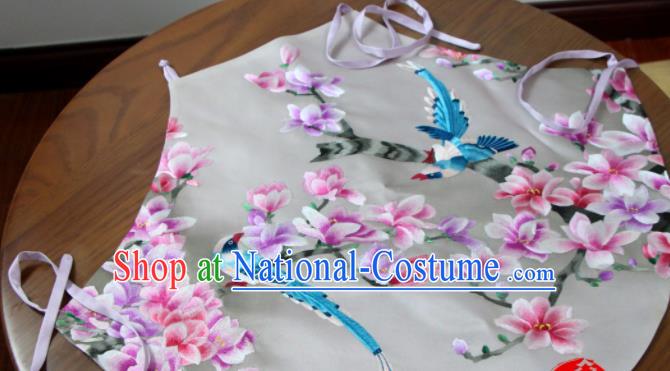 Chinese National Woman Undergarment Suzhou Embroidered Mangnolia Bellyband Traditional White Silk Stomachers