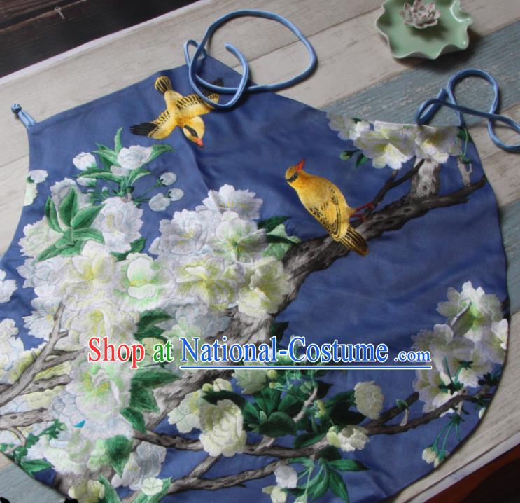 Chinese Traditional Navy Silk Stomachers National Woman Undergarment Suzhou Embroidered Pear Blossom Bellyband