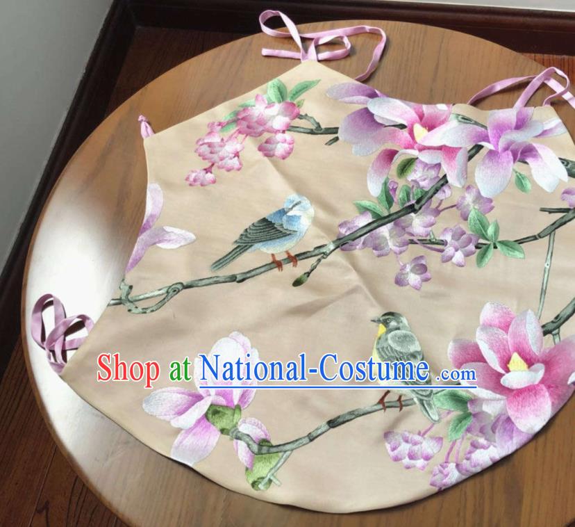 Chinese Suzhou Embroidered Mangnolia Bellyband Traditional Beige Silk Stomachers National Woman Undergarment