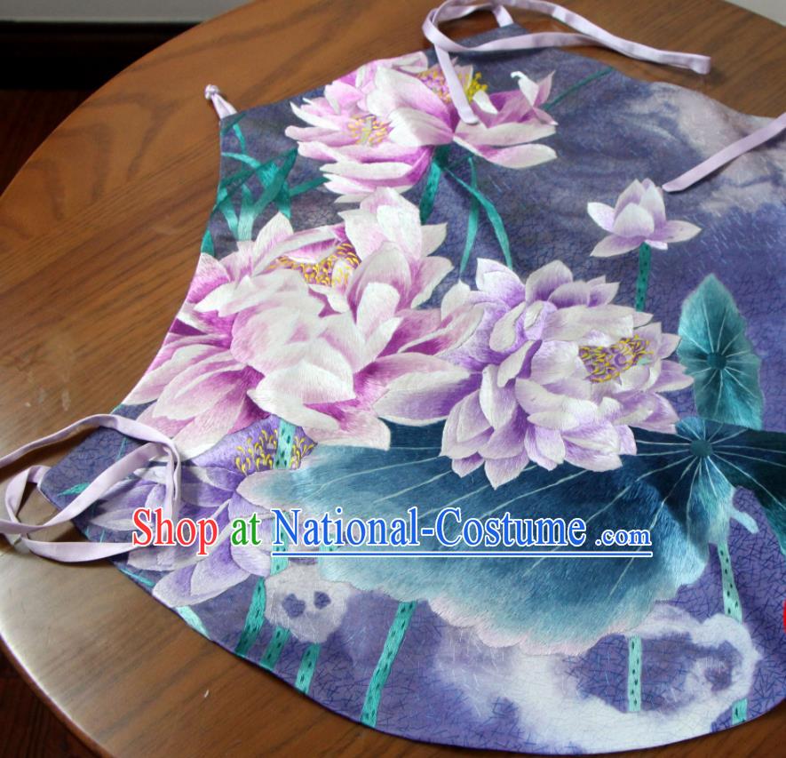 Chinese National Woman Undergarment Suzhou Embroidered Lotus Bellyband Traditional Purple Silk Stomachers Clothing