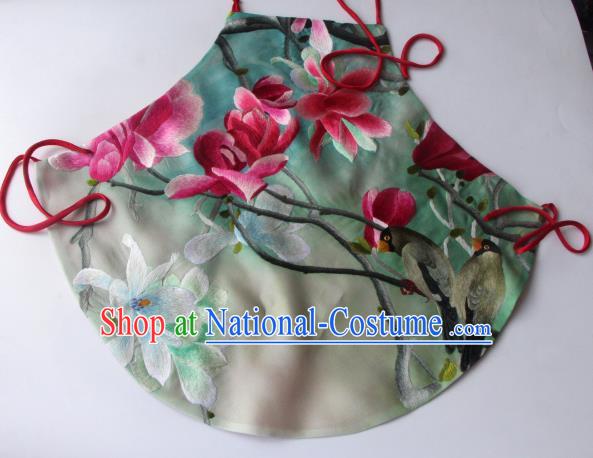 Chinese National Woman Underwear Suzhou Embroidered Mangnolia Bellyband Traditional Green Silk Stomachers Clothing