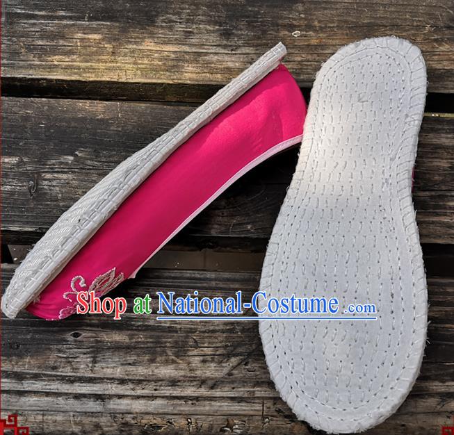 Handmade China Yunnan Ethnic Peach Pink Satin Shoes Wedding Bride Embroidered Shoes National Woman Strong Cloth Shoes