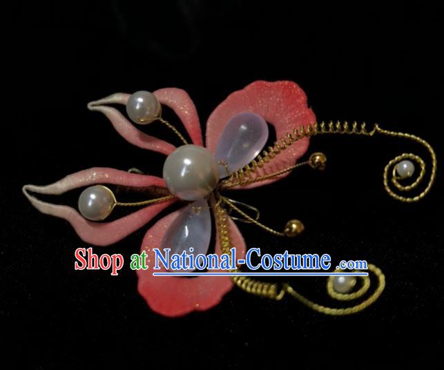 China Song Dynasty Princess Pink Butterfly Hair Claw Traditional Hanfu Hair Accessories Ancient Young Lady Hair Stick