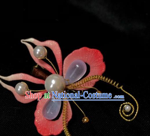 China Song Dynasty Princess Pink Butterfly Hair Claw Traditional Hanfu Hair Accessories Ancient Young Lady Hair Stick