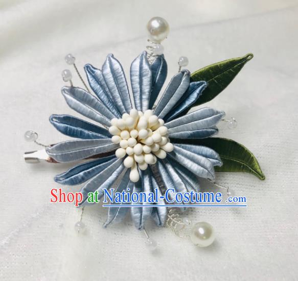 Chinese Handmade Blue Silk Cornflower Brooch Traditional Cheongsam Breastpin Accessories