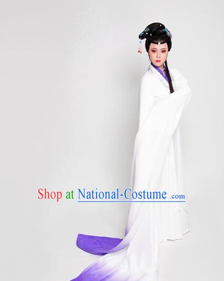 Chinese Beijing Opera Hua Tan Garment Costume Opera Stage Performance Clothing Ancient Princess White Water Sleeve Dress