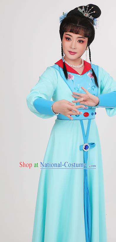 Chinese Beijing Opera Female Knight Yang Paifeng Garment Costumes Yue Opera Young Lady Clothing Ancient Swordswoman Blue Dress