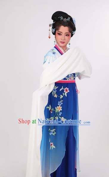 Chinese Beijing Opera Diva Garment Costumes Yue Opera Hua Tan Clothing Ancient Young Beauty Deep Blue Dress