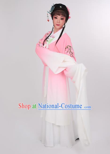 China Ancient Young Woman Pink Dress Yue Opera Actress Garment Costumes Peking Opera Hua Tan Clothing