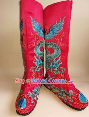 China Peking Opera Emperor Rosy Embroidered Dragon Shoes Opera Male Shoes Traditional Peking Opera Takefu Black Boots