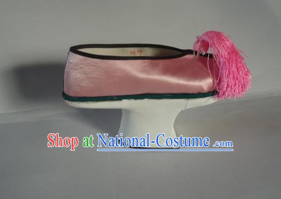 China Peking Opera Actress Pink Satin Shoes Qing Dynasty Imperial Consort Shoes Traditional Peking Opera Diva Shoes