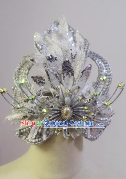 Chinese Gezi Opera Princess Hair Accessories Peking Opera Actress Argent Hair Crown Traditional Beijing Opera Hua Tan Headpiece