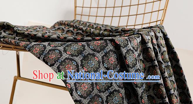 China Traditional Hanfu Satin Fabric Classical Pattern Black Brocade Material Tang Suit Silk Damask Jacquard Textile Tapestry