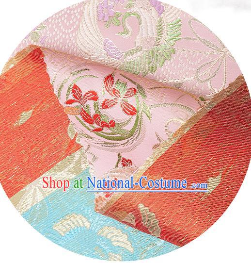 China Jacquard Satin Tapestry Traditional Hanfu Textile Fabric Classical Crane Pattern Pink Brocade Material Tang Suit Silk Damask