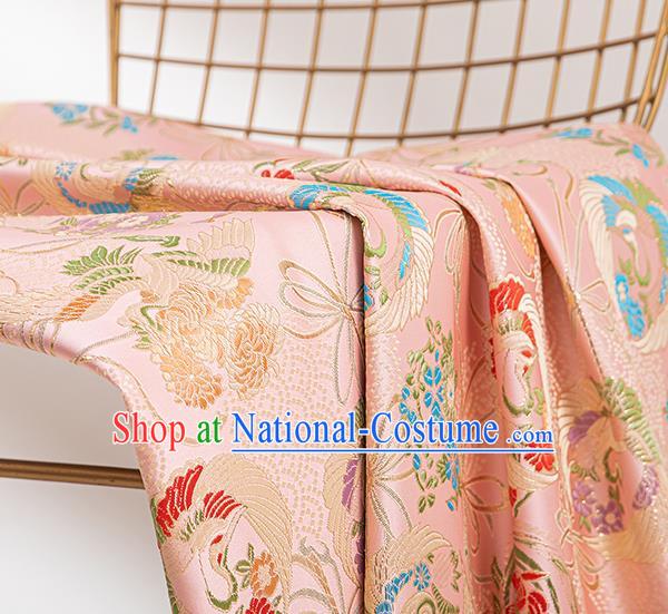 China Jacquard Satin Tapestry Traditional Hanfu Textile Fabric Classical Crane Pattern Pink Brocade Material Tang Suit Silk Damask