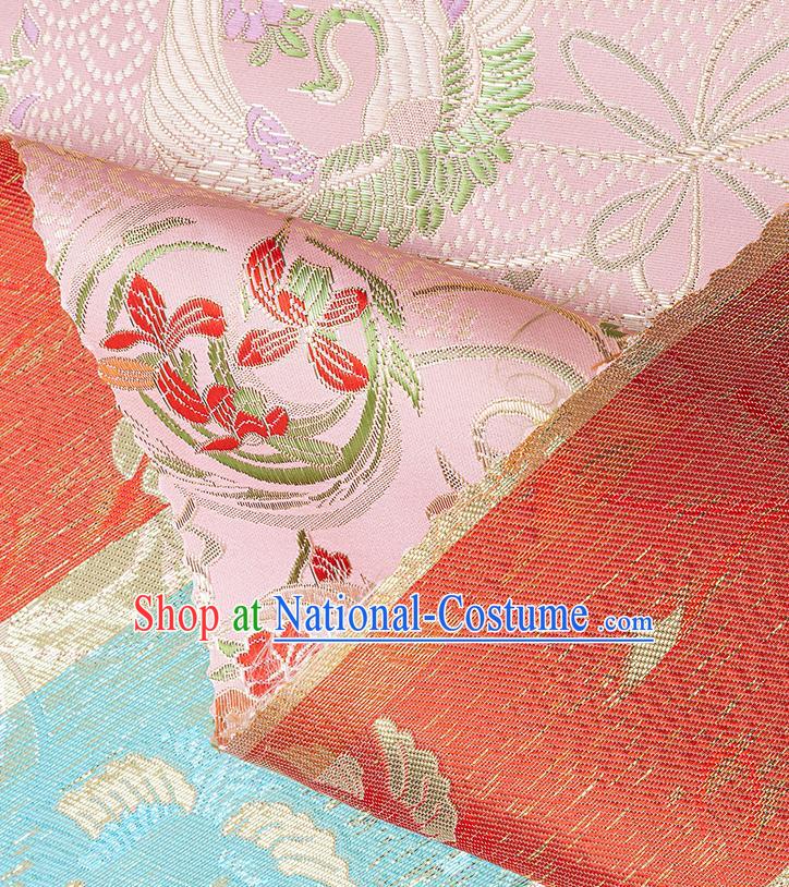 China Jacquard Satin Tapestry Traditional Hanfu Textile Fabric Classical Crane Pattern Pink Brocade Material Tang Suit Silk Damask