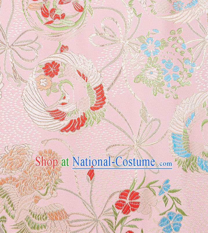 China Jacquard Satin Tapestry Traditional Hanfu Textile Fabric Classical Crane Pattern Pink Brocade Material Tang Suit Silk Damask