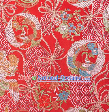 China Tang Suit Silk Damask Jacquard Satin Tapestry Traditional Hanfu Textile Fabric Classical Crane Pattern Red Brocade Material