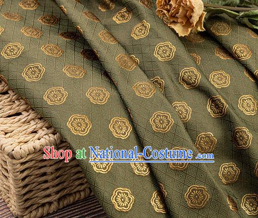 China Traditional Cheongsam Textile Material Classical Plum Blossom Pattern Olive Green Brocade Fabric Tang Suit Silk Damask Jacquard Satin Tapestry