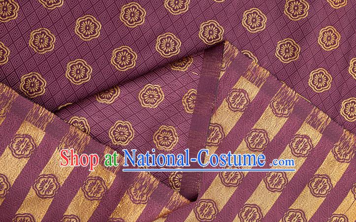 China Tang Suit Silk Damask Jacquard Satin Tapestry Traditional Cheongsam Textile Material Classical Plum Blossom Pattern Purple Brocade Fabric