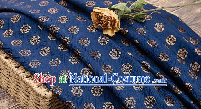 China Tang Suit Silk Damask Jacquard Tapestry Traditional Cheongsam Fabric Material Classical Plum Blossom Pattern Deep Blue Brocade