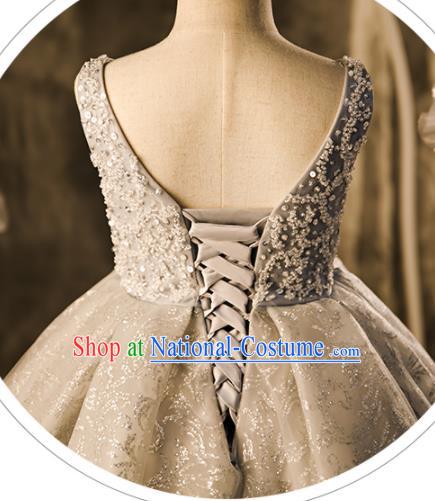 Professional Flower Girl Stage Show Fashion Clothing Catwalks Grey Trailing Full Dress Children Piano Performance Formal Costume