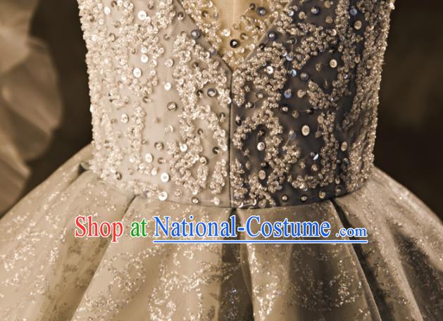 Professional Flower Girl Stage Show Fashion Clothing Catwalks Grey Trailing Full Dress Children Piano Performance Formal Costume