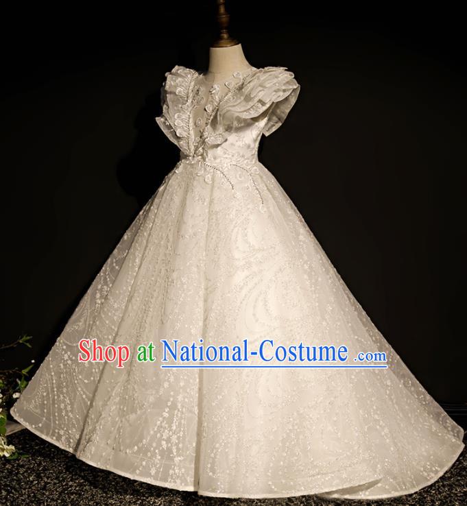 Professional Children Compere Formal Costume Girl Princess Stage Show Fashion Clothing Catwalks White Evening Dress