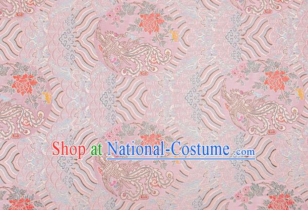 China Tang Suit Damask Classical Phoenix Peony Pattern Tapestry Traditional Hanfu Silk Fabric Wedding Dress Pink Brocade