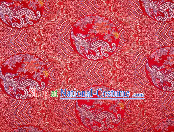 China Wedding Dress Red Brocade Tang Suit Damask Classical Phoenix Peony Pattern Tapestry Traditional Hanfu Silk Fabric