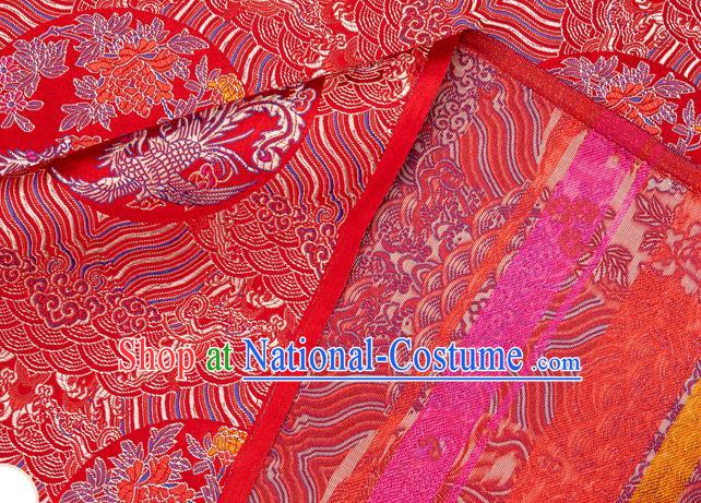 China Wedding Dress Red Brocade Tang Suit Damask Classical Phoenix Peony Pattern Tapestry Traditional Hanfu Silk Fabric