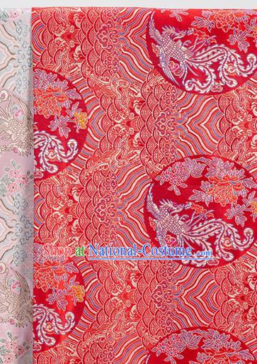 China Wedding Dress Red Brocade Tang Suit Damask Classical Phoenix Peony Pattern Tapestry Traditional Hanfu Silk Fabric