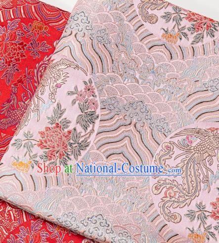 China Tang Suit Damask Classical Phoenix Peony Pattern Tapestry Traditional Hanfu Silk Fabric Wedding Dress Pink Brocade