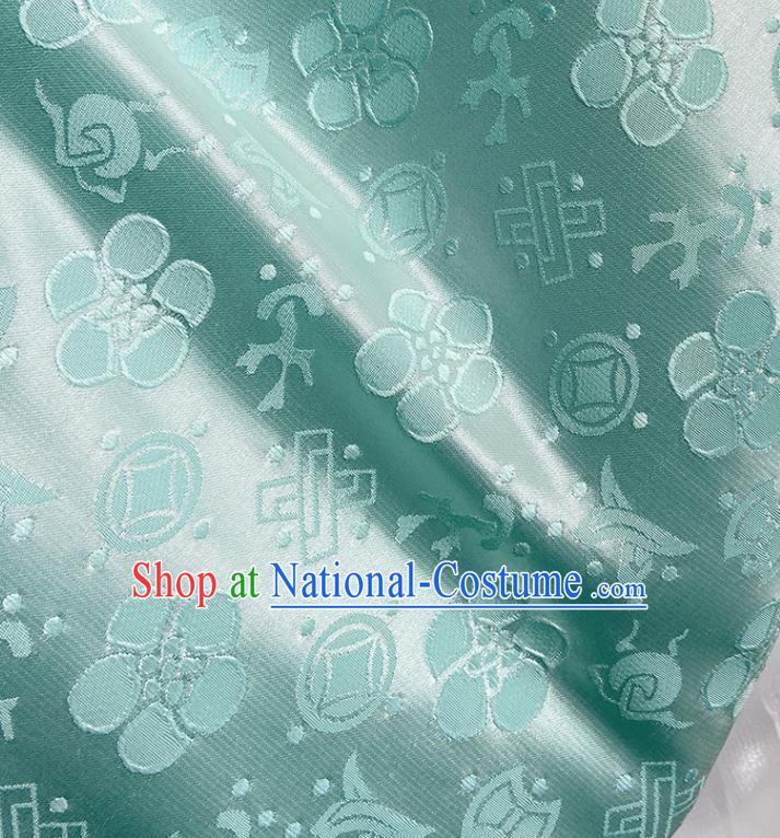 China Traditional Hanfu Silk Fabric Qipao Dress Light Blue Brocade Tang Suit Damask Classical Peach Blossom Pattern Satin Tapestry