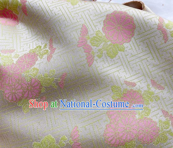 China Tang Suit Damask Classical Chrysanthemum Pattern Tapestry Traditional Hanfu Silk Fabric Qipao Dress Beige Song Brocade