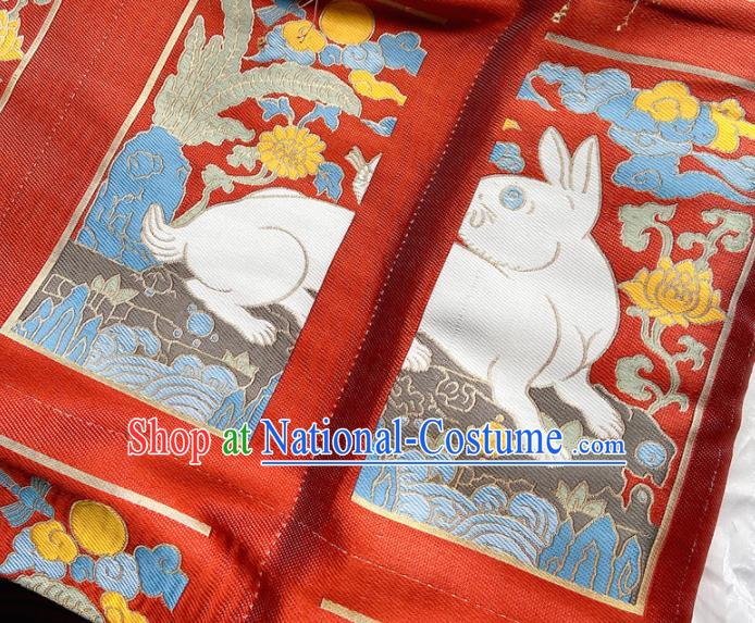 China Ming Dynasty Dress Red Brocade Tang Suit Damask Classical Rabbit Pattern Zhuanghua Satin Tapestry Traditional Hanfu Silk Fabric