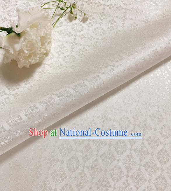 China Traditional Hanfu Dress Silk Fabric Song Dynasty White Brocade Tang Suit Damask Classical Rhombus Pattern Satin Tapestry