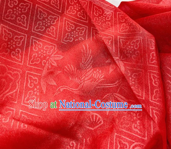 China Classical Crane Pattern Wine Red Satin Tapestry Traditional Hanfu Silk Fabric Jacquard Brocade Tang Suit Damask