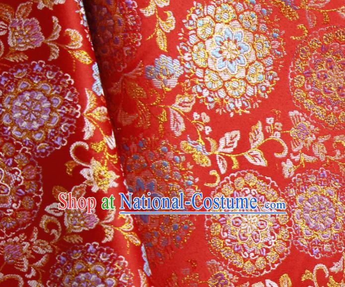 China Wedding Dress Jacquard Brocade Tang Suit Damask Classical Flowers Pattern Red Satin Tapestry Traditional Hanfu Silk Fabric