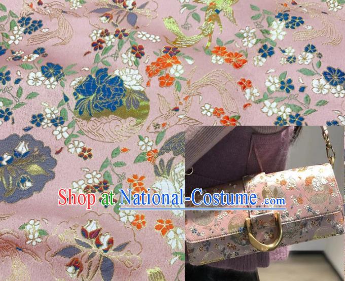 China Traditional Hanfu Silk Fabric Jacquard Brocade Tang Suit Damask Classical Goldfish Flowers Pattern Pink Satin Tapestry