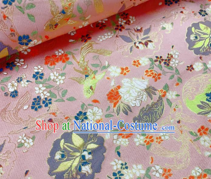 China Traditional Hanfu Silk Fabric Jacquard Brocade Tang Suit Damask Classical Goldfish Flowers Pattern Pink Satin Tapestry