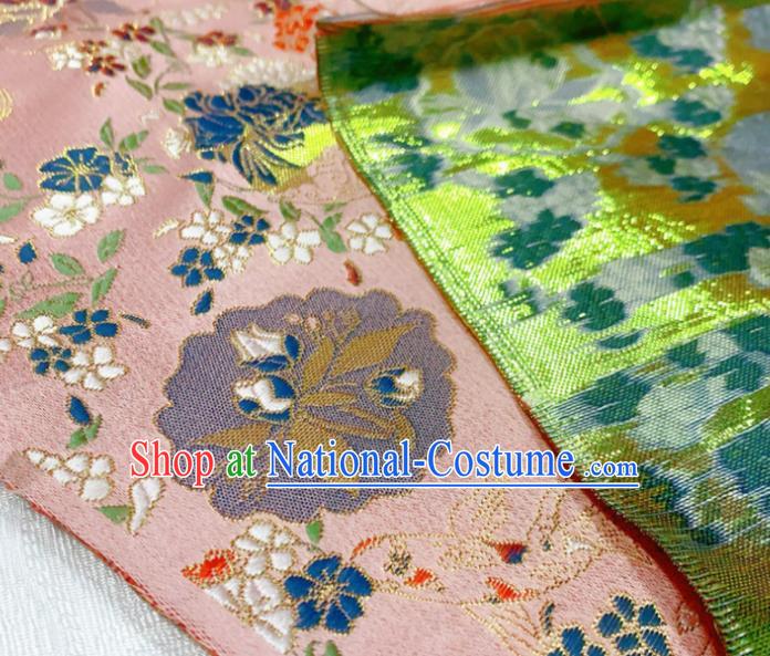 China Traditional Hanfu Silk Fabric Jacquard Brocade Tang Suit Damask Classical Goldfish Flowers Pattern Pink Satin Tapestry