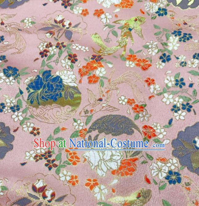 China Traditional Hanfu Silk Fabric Jacquard Brocade Tang Suit Damask Classical Goldfish Flowers Pattern Pink Satin Tapestry