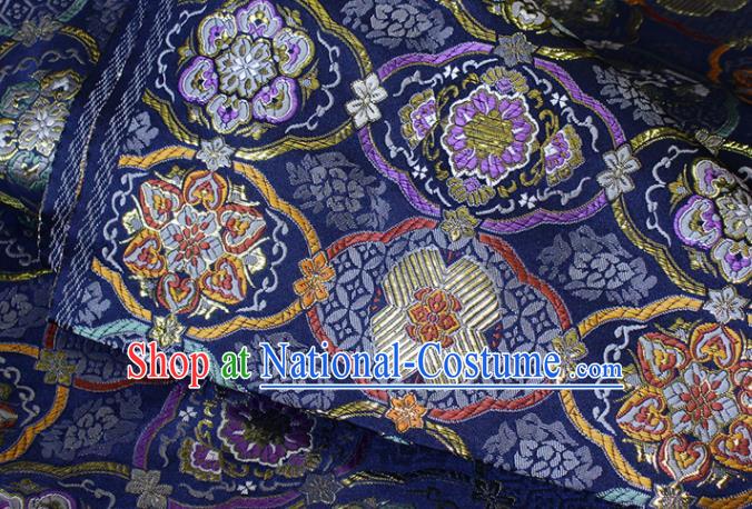 Asian Kimono Tapestry Fabric Japanese Deep Blue Nishijin Brocade Traditional Lucky Pattern Satin Drapery