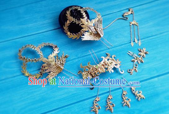 Chinese Tang Dynasty Imperial Consort Hairpins Traditional Hanfu Hair Accessories Ancient Court Woman Golden Hair Crown Full Set