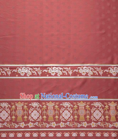 Asian Chinese Traditional Lantern Pattern Satin Drapery Ming Dynasty Wine Red Tapestry Fabric Hanfu Dress Jacquard Brocade