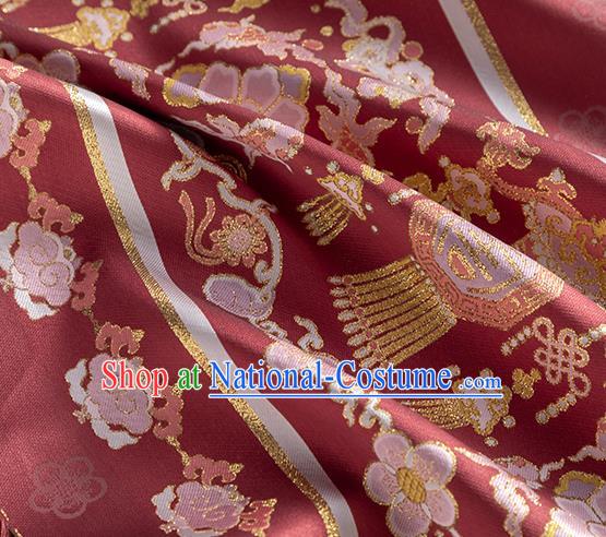 Asian Chinese Traditional Lantern Pattern Satin Drapery Ming Dynasty Wine Red Tapestry Fabric Hanfu Dress Jacquard Brocade